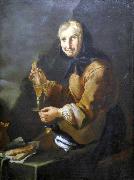 Giacomo Francesco Cipper Old woman with a glass and a magpie USA oil painting artist